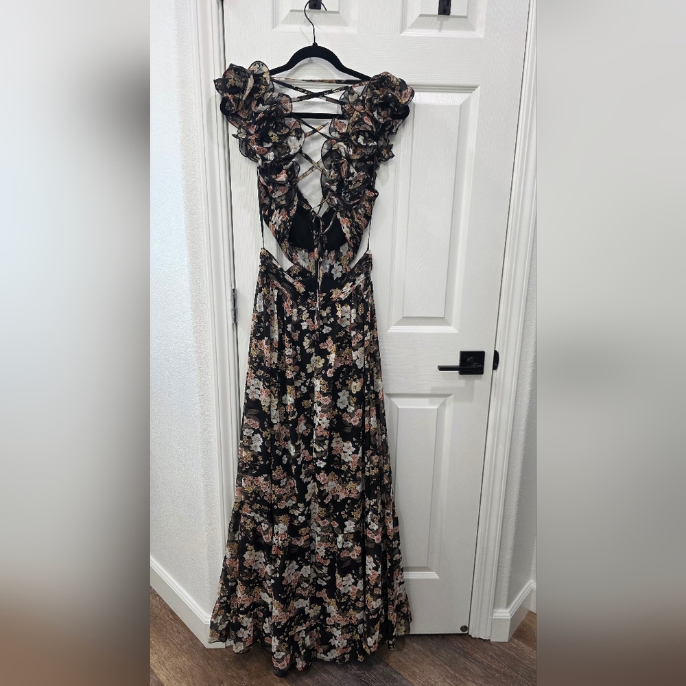 Vici Black Floral Open-Back Ruffle Maxi Dress - Picture 3 of 4